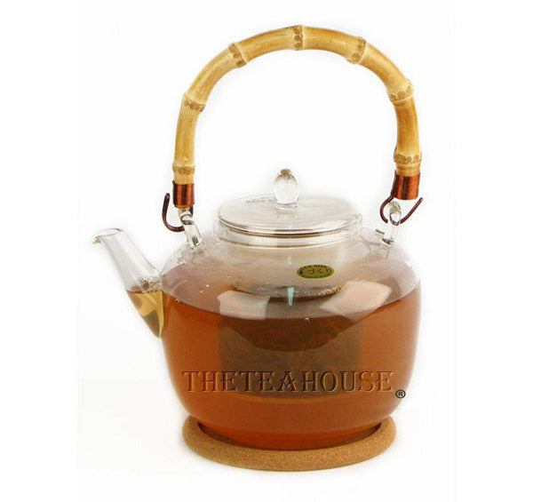 Handmade Bamboo Handle Glass Teapot