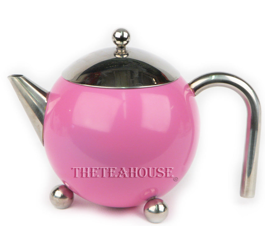 Colored Enamel Teapot W/ Infuser - Pink